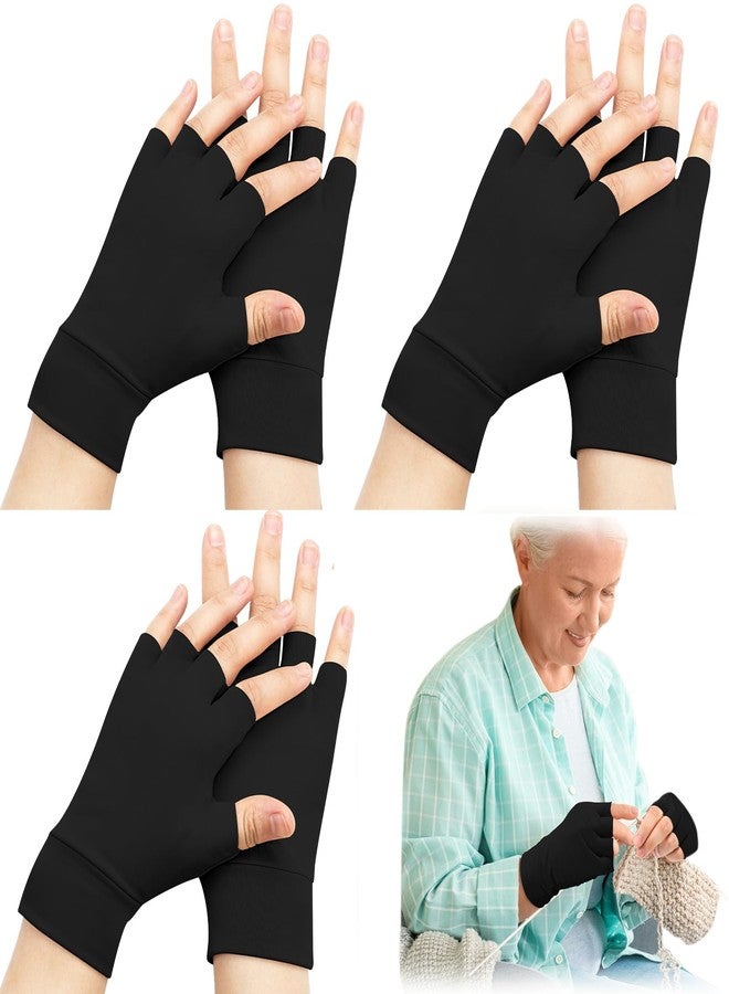 Yearntown 3 Pairs Elderly Skin Thin Protector Gloves Tone Fingerless Gloves Bruise Abrasion Protective to Cover Bruising(M,Black) - Image 1